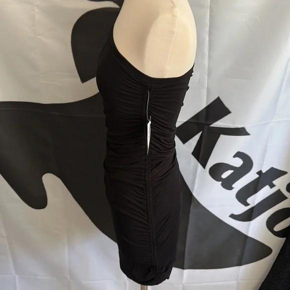 GOOD American Good Touch Ruched One Shoulder Mini Dress Black Size Medium - Picture 9 of 12
